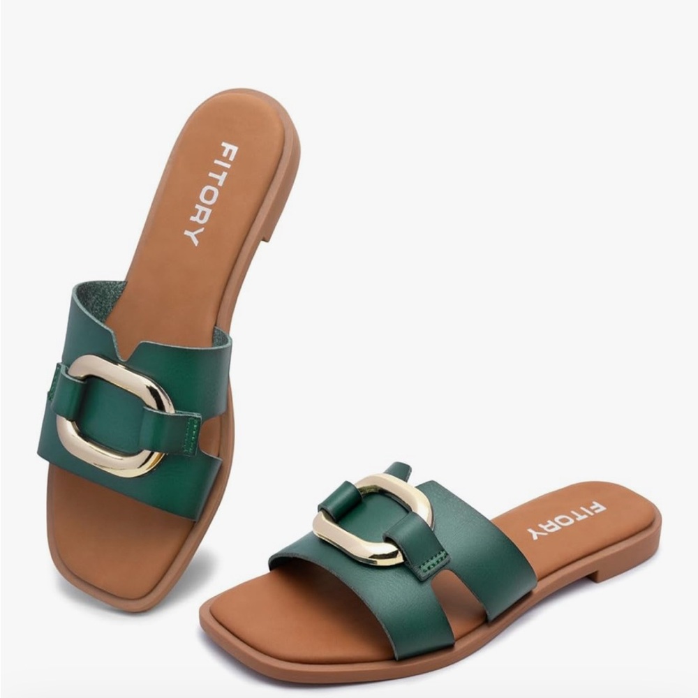 Fitory Green Sandals with Gold Buckle
